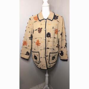 Allure Vintage Leaf Floral Applique Jacket 14/16 Beige Artsy Boutique